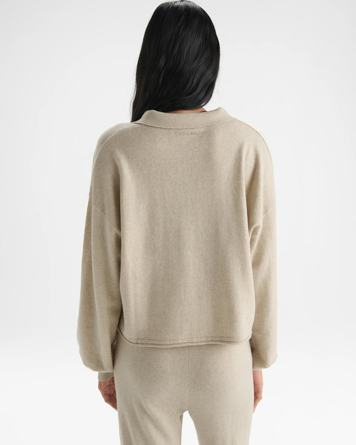 Roll Edge Knit Polo Top - Oatmeal Marl
