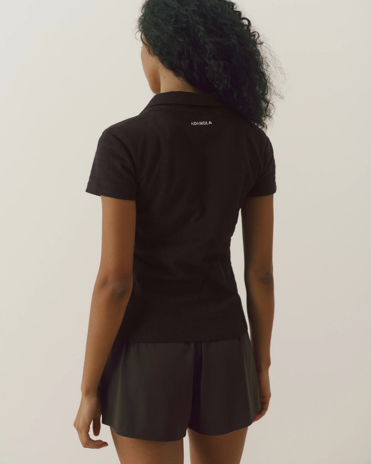 Collared Short Sleeve Top - Coffee Bean