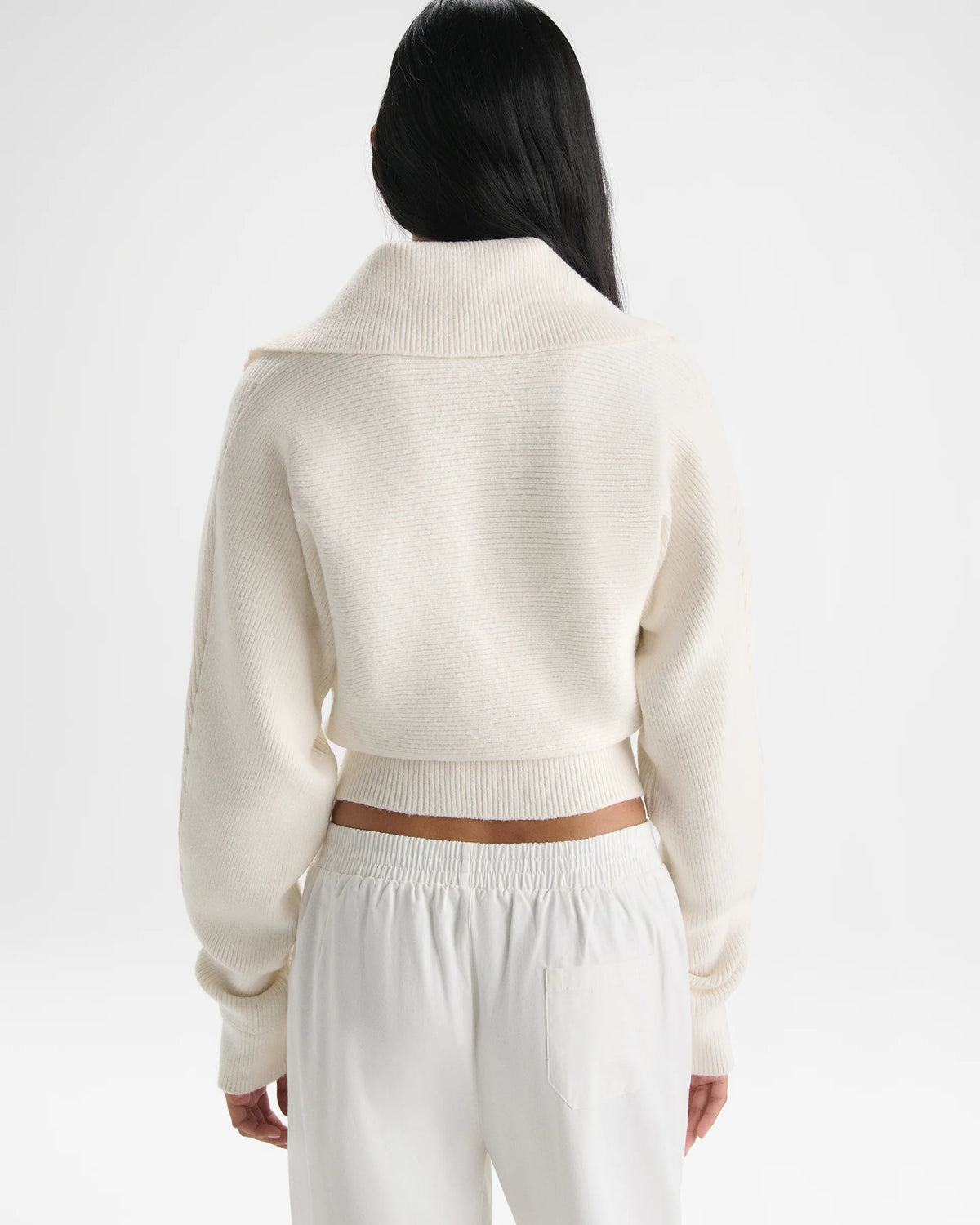 Rib Knit Henley Sweatshirt - Marshmallow White