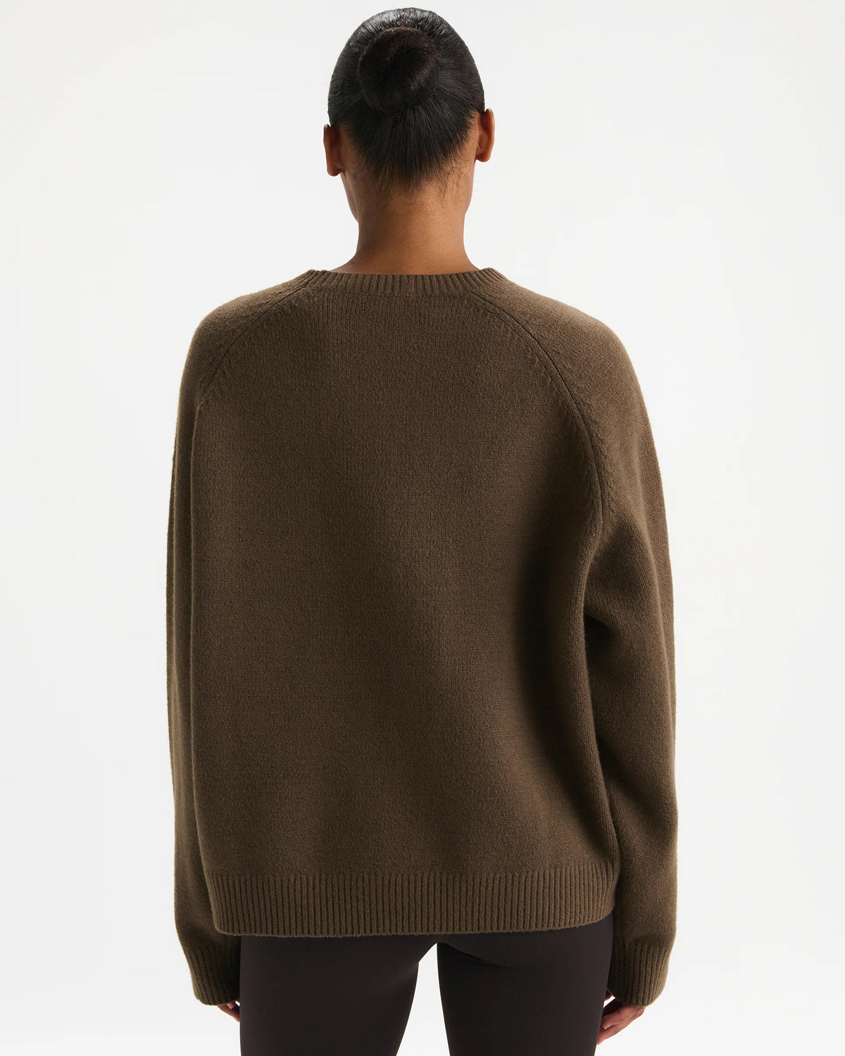 Varsity Boucle Oversized Knit Sweatshirt - Dark Cocoa Brown/Marshmallow White