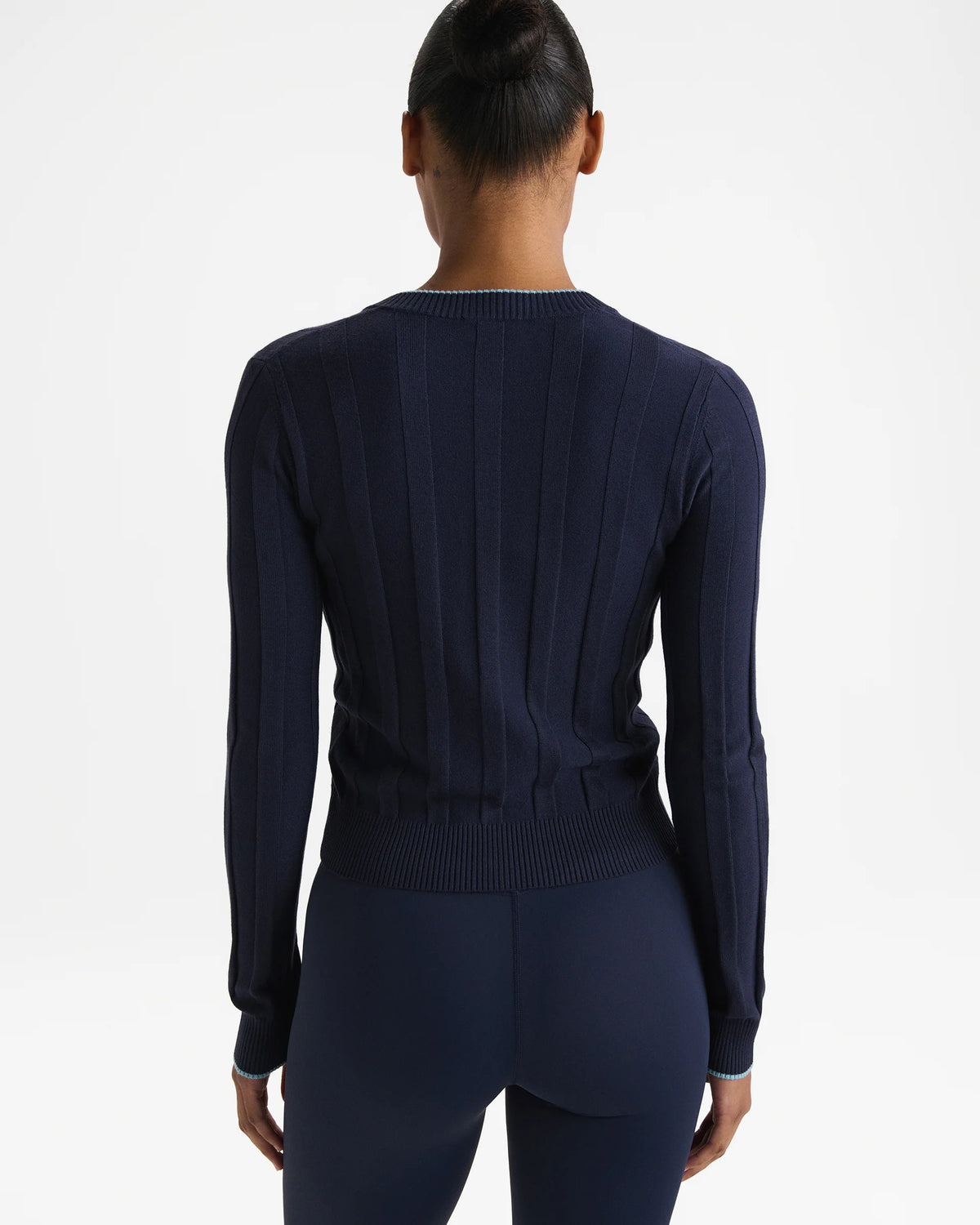 Rib Knit Contrast Tipping Cardigan - Navy Blue/Ocean Blue