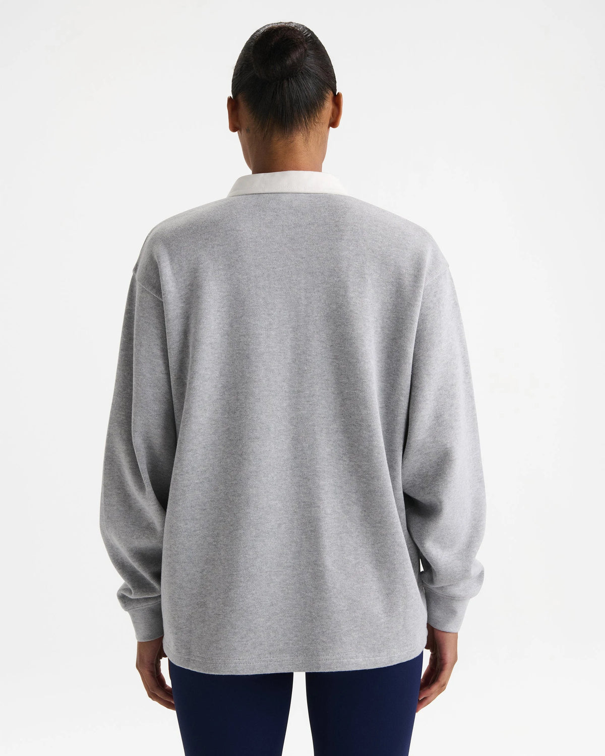 Varsity Oversized Rugby Top - Light Grey Melange/Marshmallow White
