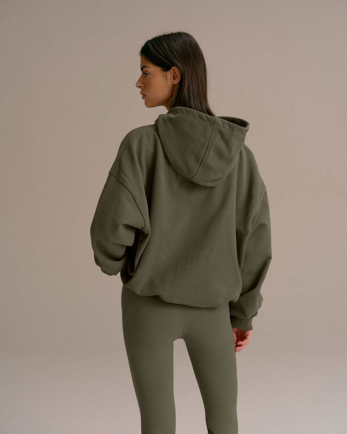 Oversized Zip Through Hoodie Olive Green