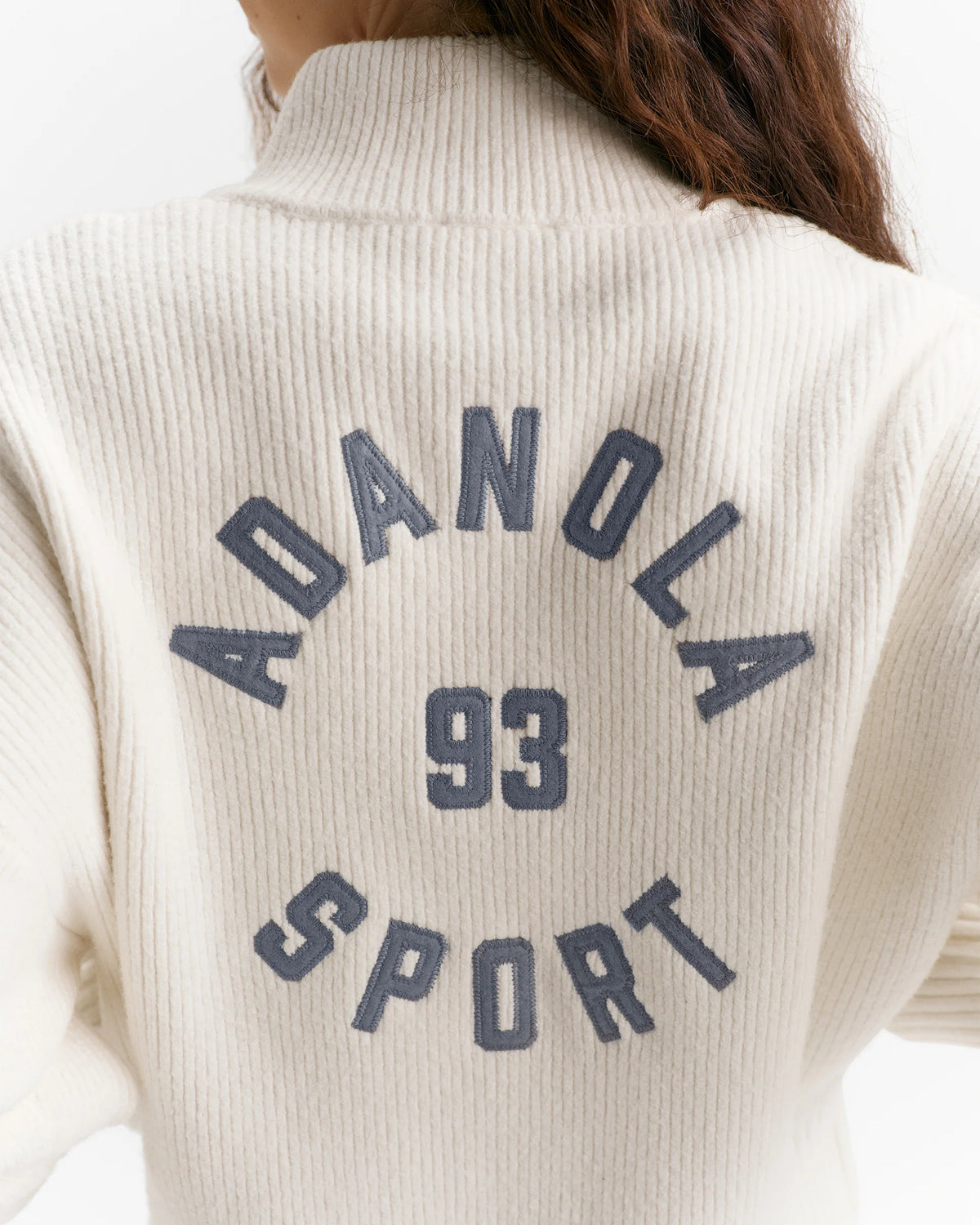 Adanola Sport Knit Zip Up Funnel Neck Sweatshirt - Marshmallow White