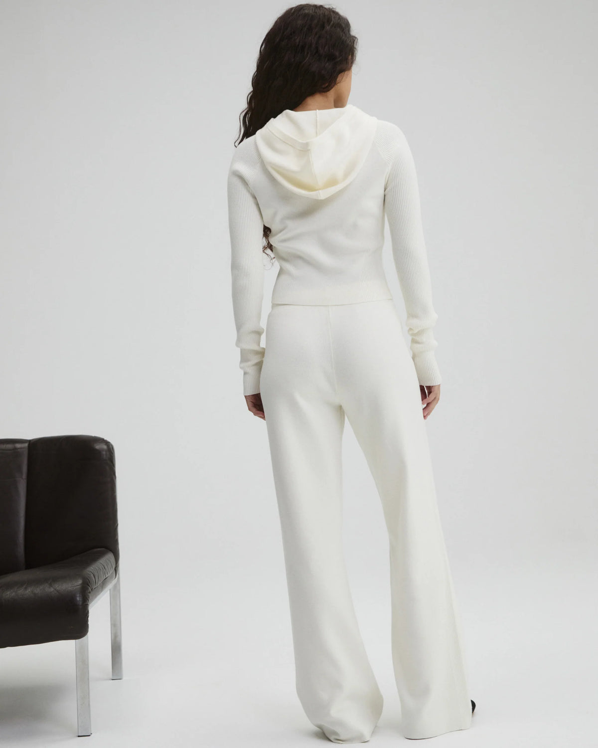 Panel Rib Knit Straight Leg Sweatpants - Marshmallow White