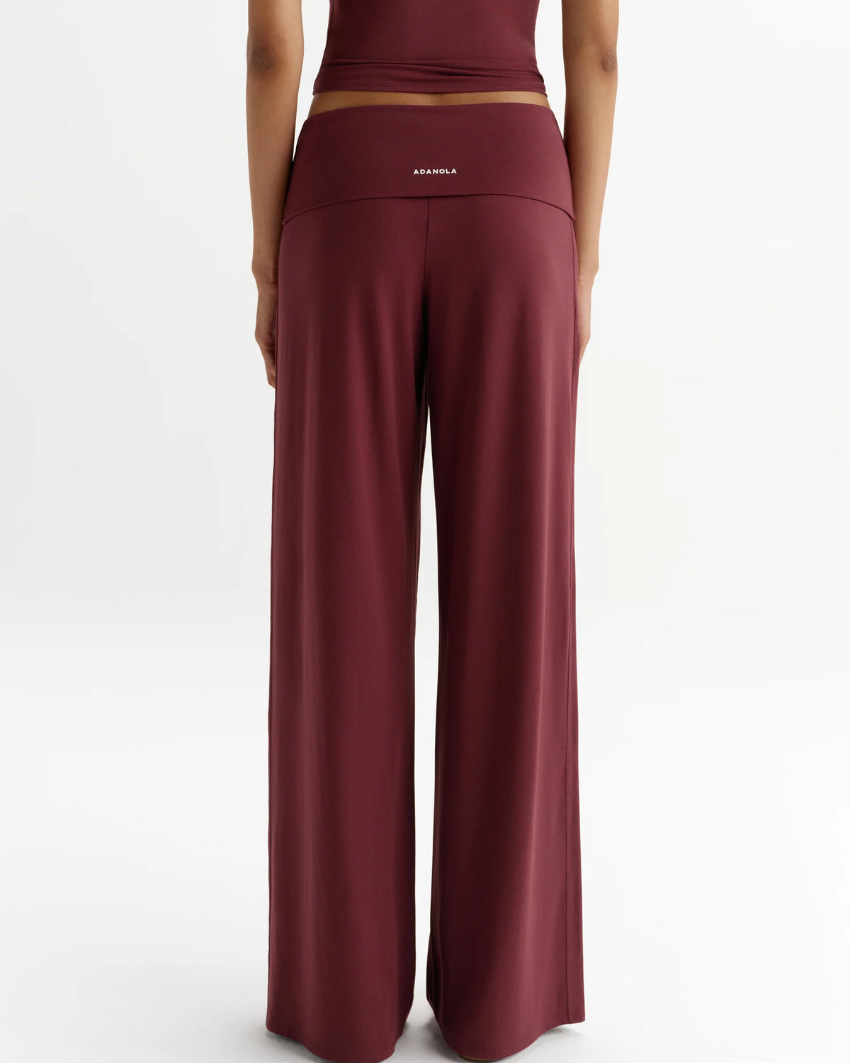 Fold Over Wide Leg Yoga Pants - Damson Red