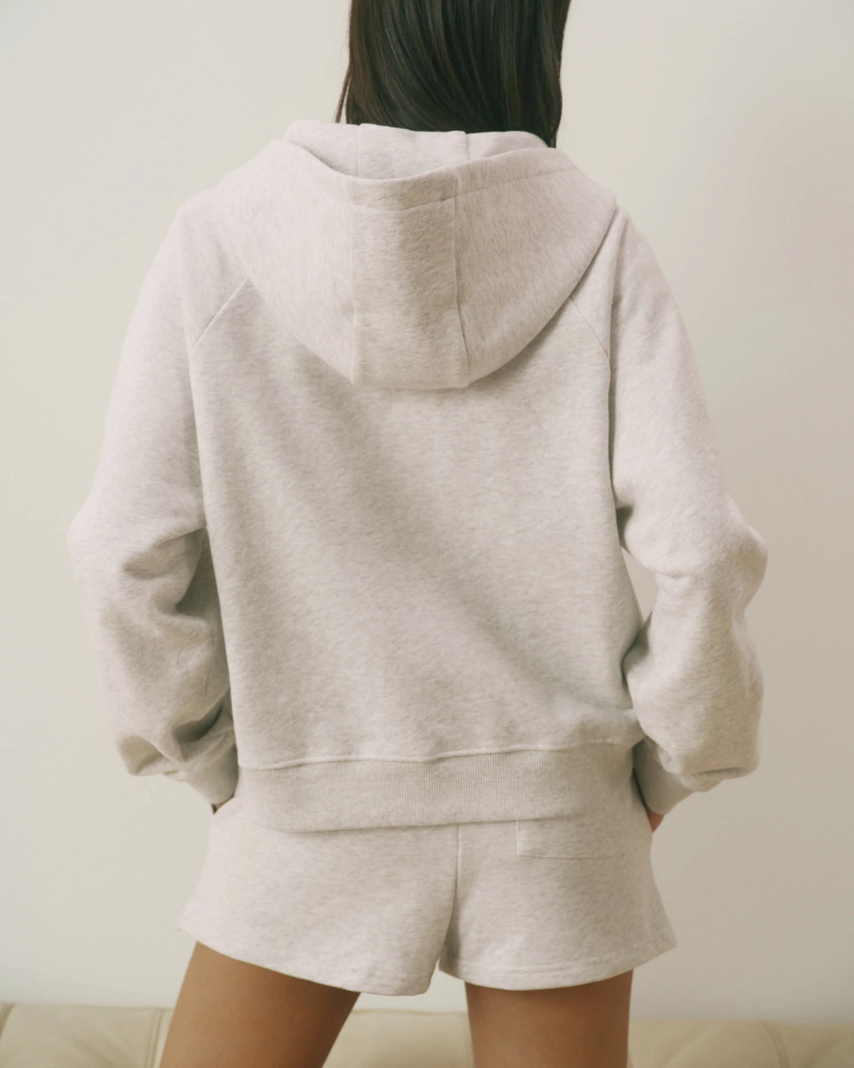 Loose Fit Zip Through Hoodie Light Grey Melange