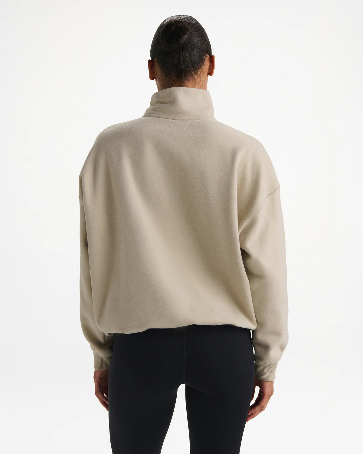 Retro Sports Oversized Funnel Neck Zip Sweatshirt - Stone