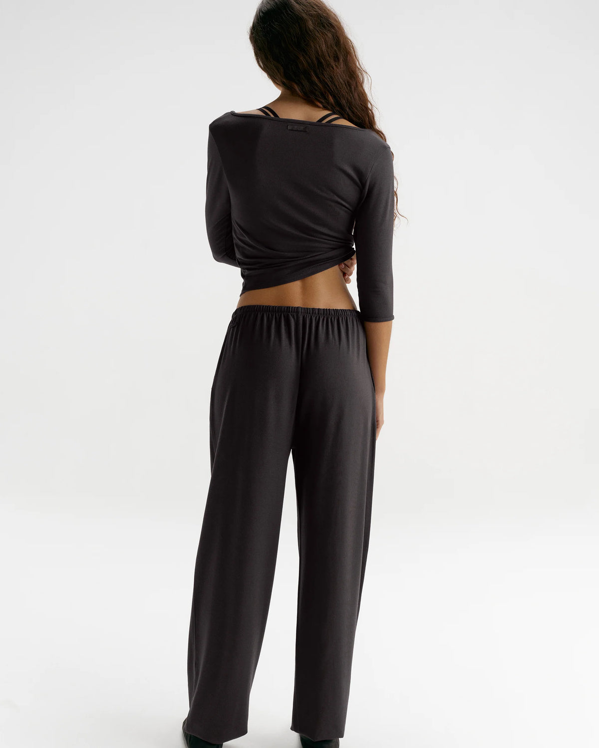 Modal Soft Lounge Long Sleeve Wrap Top - Coffee Bean