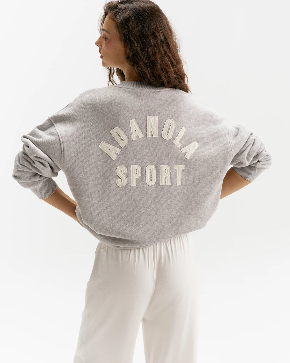 Classic Adanola Sport Applique Oversized Sweatshirt - Heather Grey/Marshmallow White