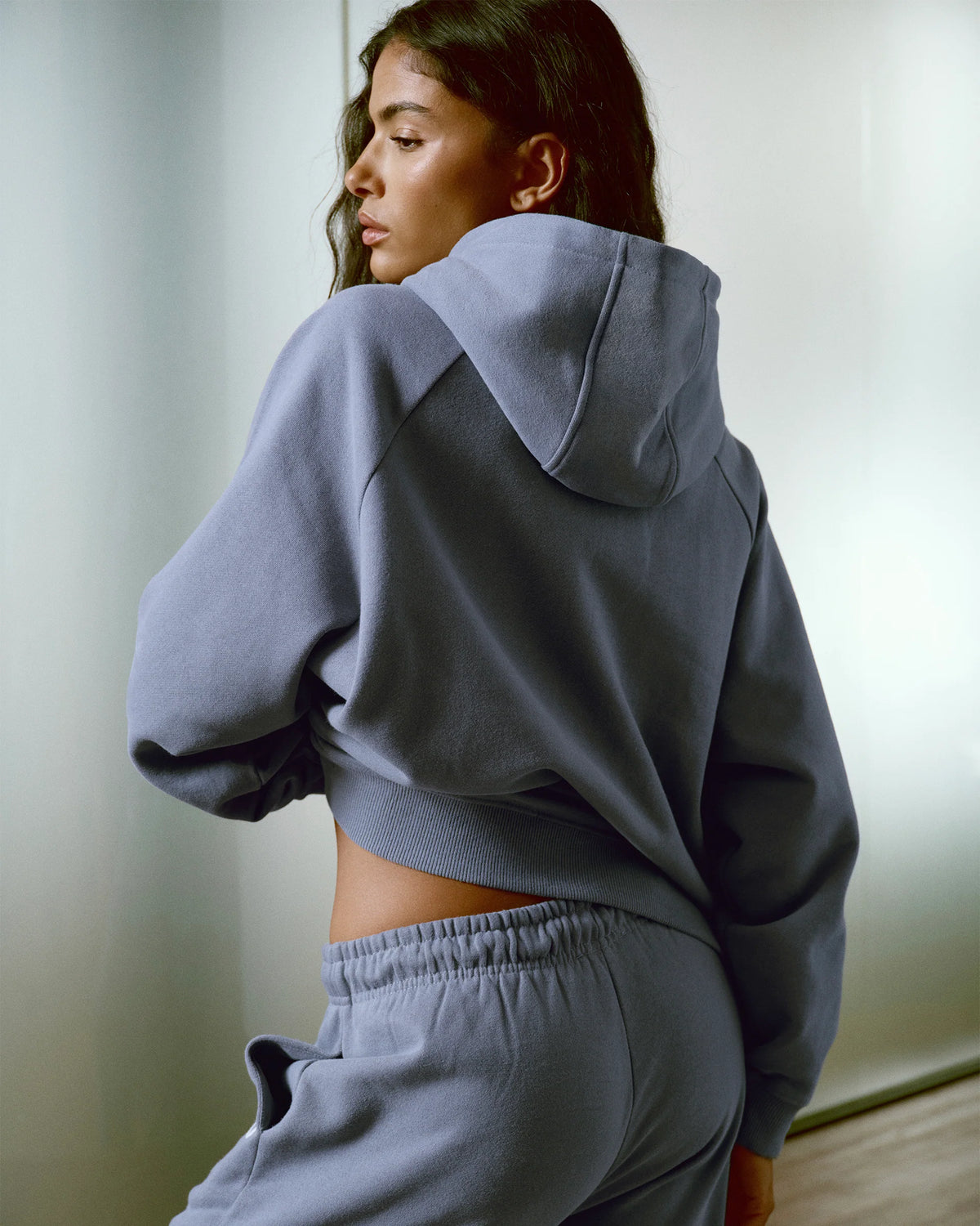 Loose Fit Zip Through Hoodie Slate Blue