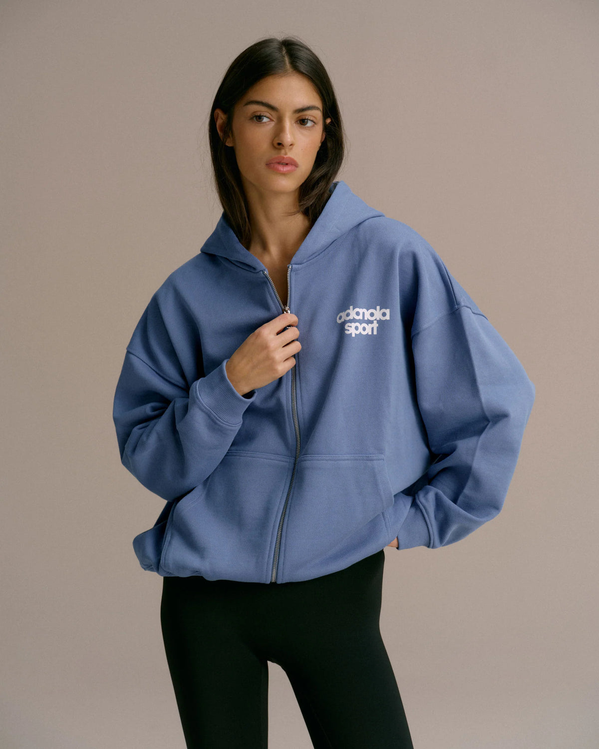 Oversized Zip Through Hoodie Vintage Blue