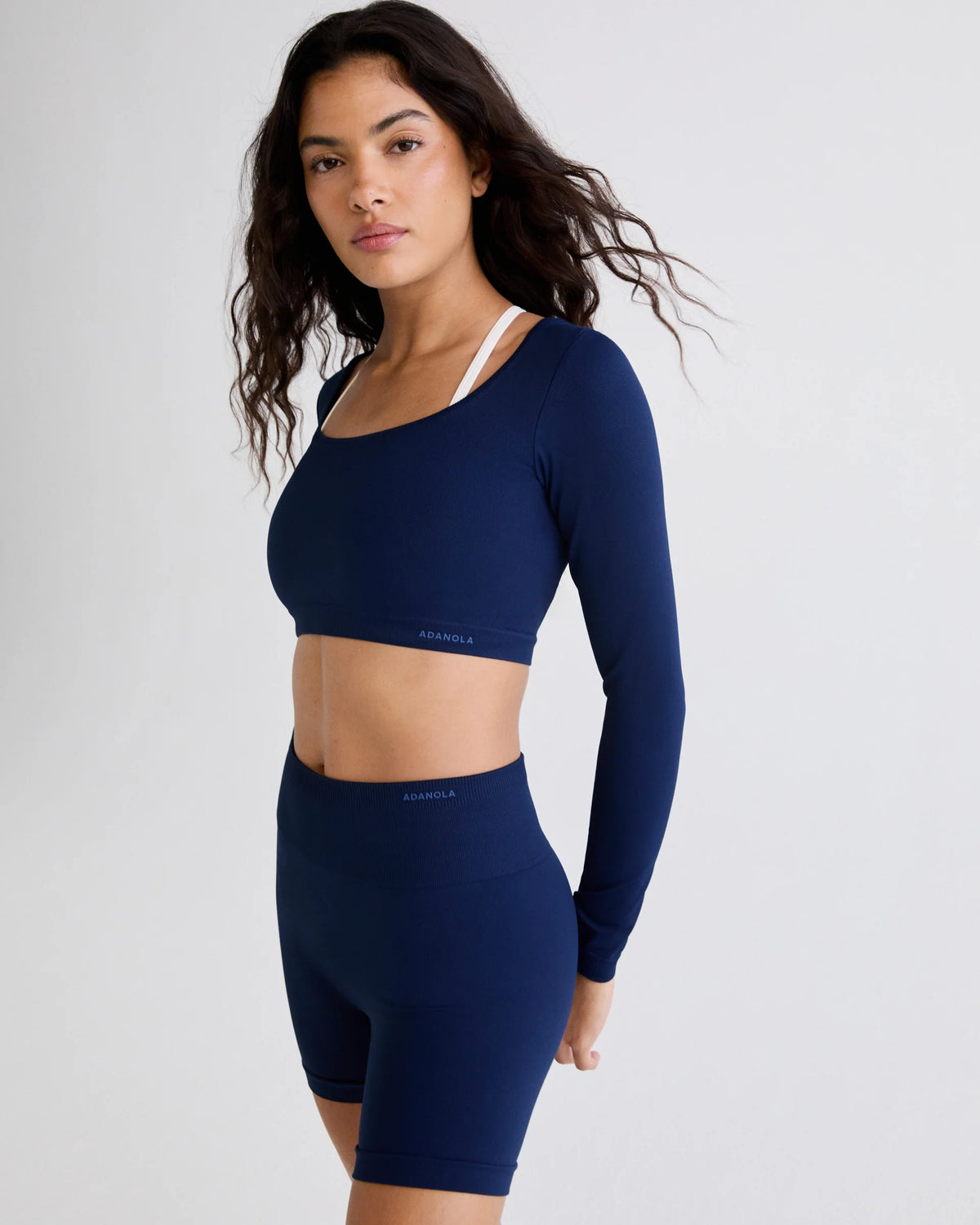 Classic Seamless Open Back Long Sleeve Top - Navy Blue