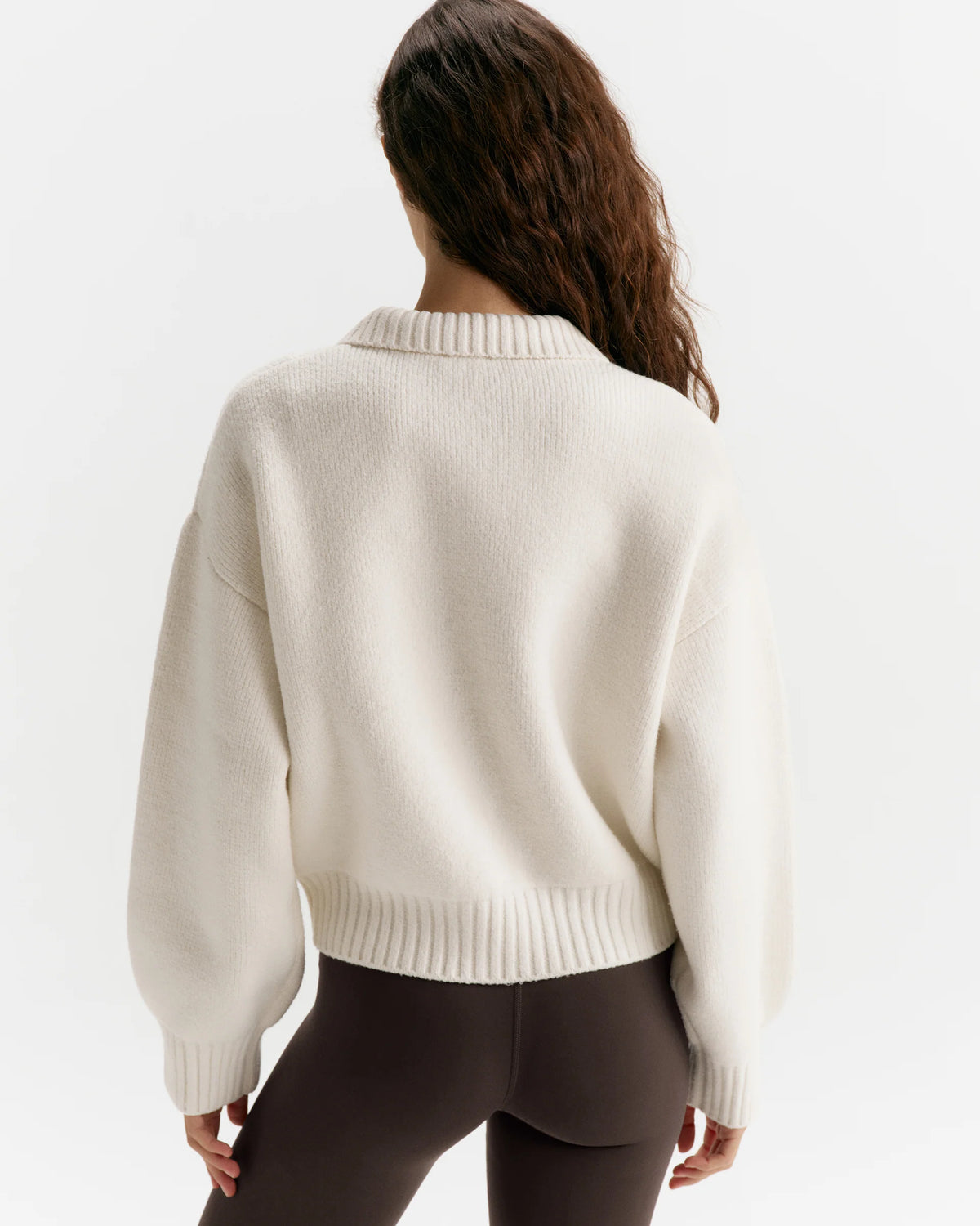 Knit Collared Bomber Jacket - Marshmallow White