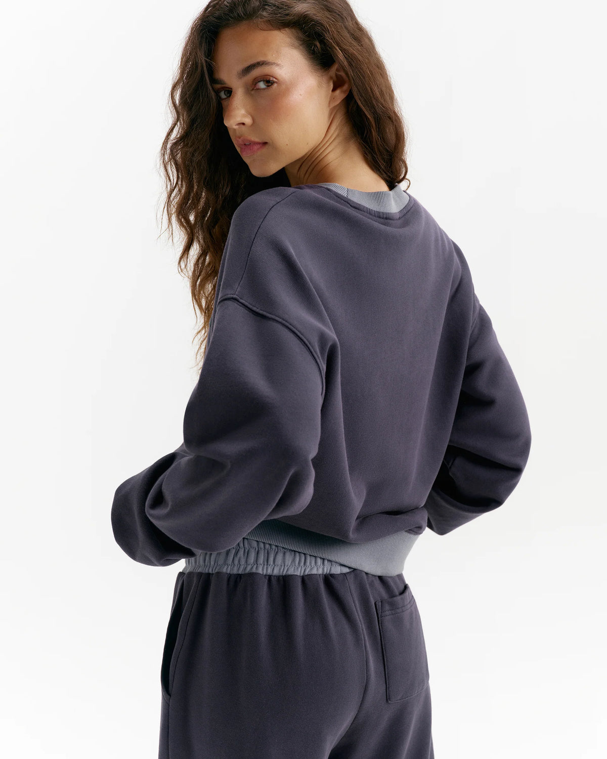 AS Contrast Rib Washed Sweatshirt - Navy Blue/Slate Blue
