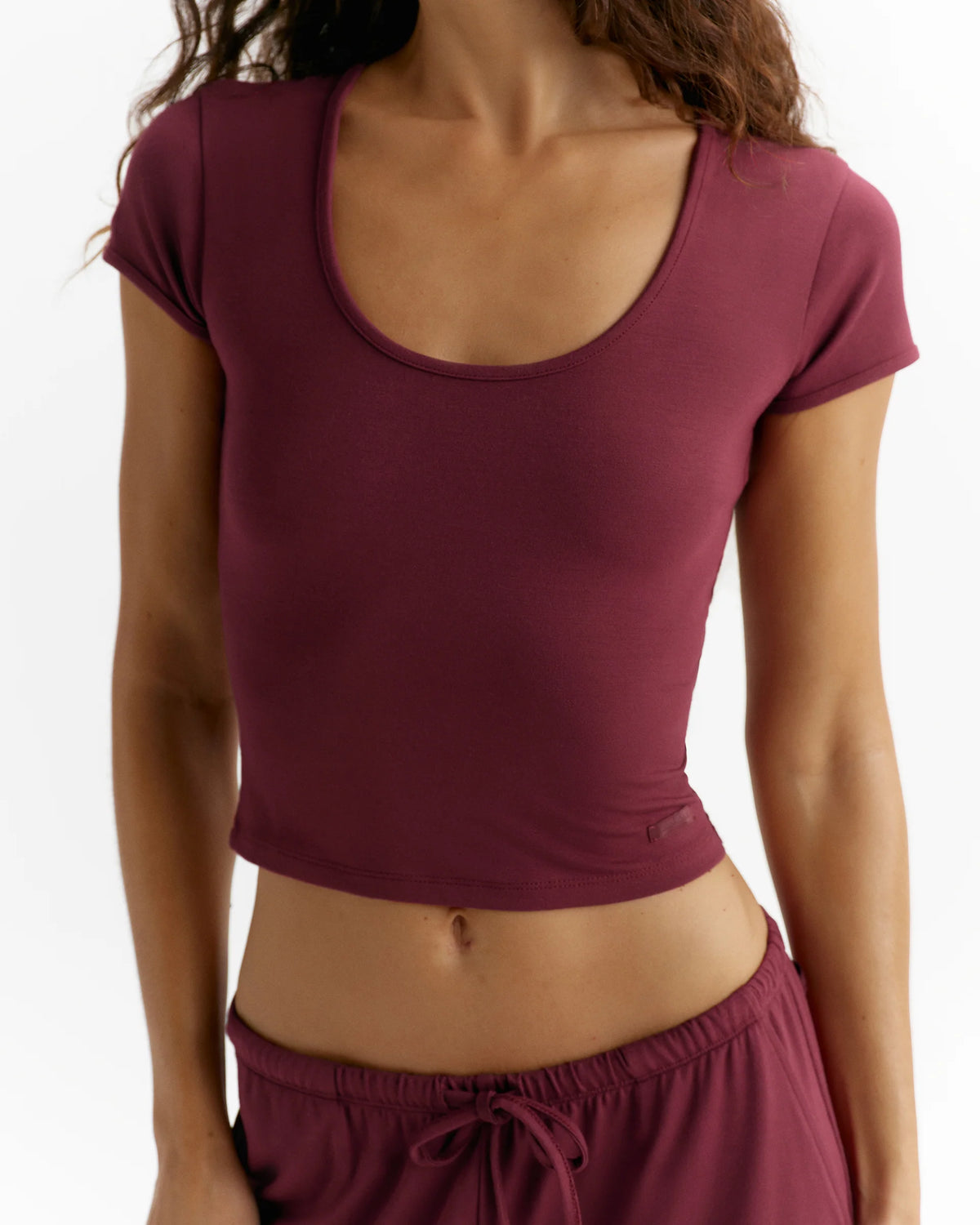 Modal Soft Lounge Short Sleeve Top - Damson Red