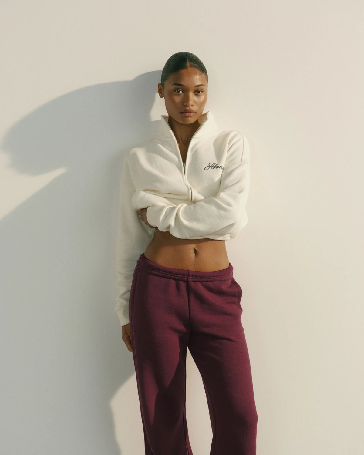 Classic Adanola Script Relaxed Zip Through Funnel Neck Sweatshirt - Marshmallow White/Storm Blue