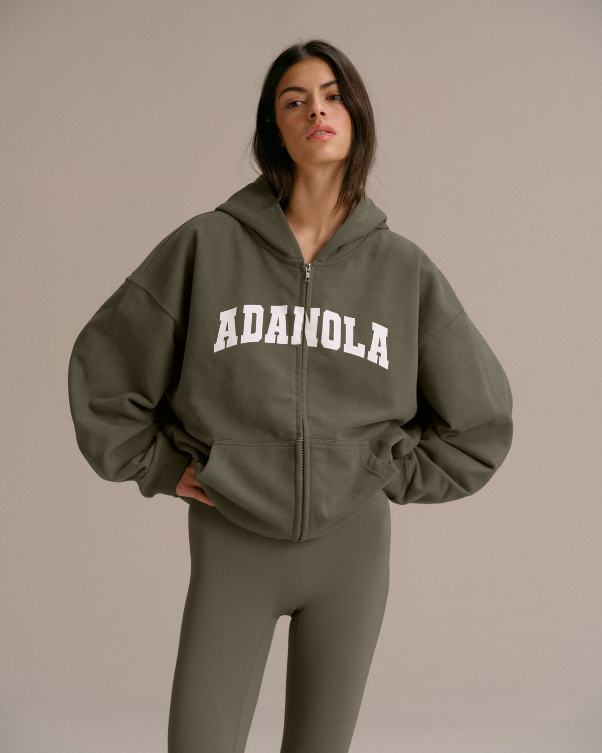 Oversized Zip Through Hoodie Olive Green