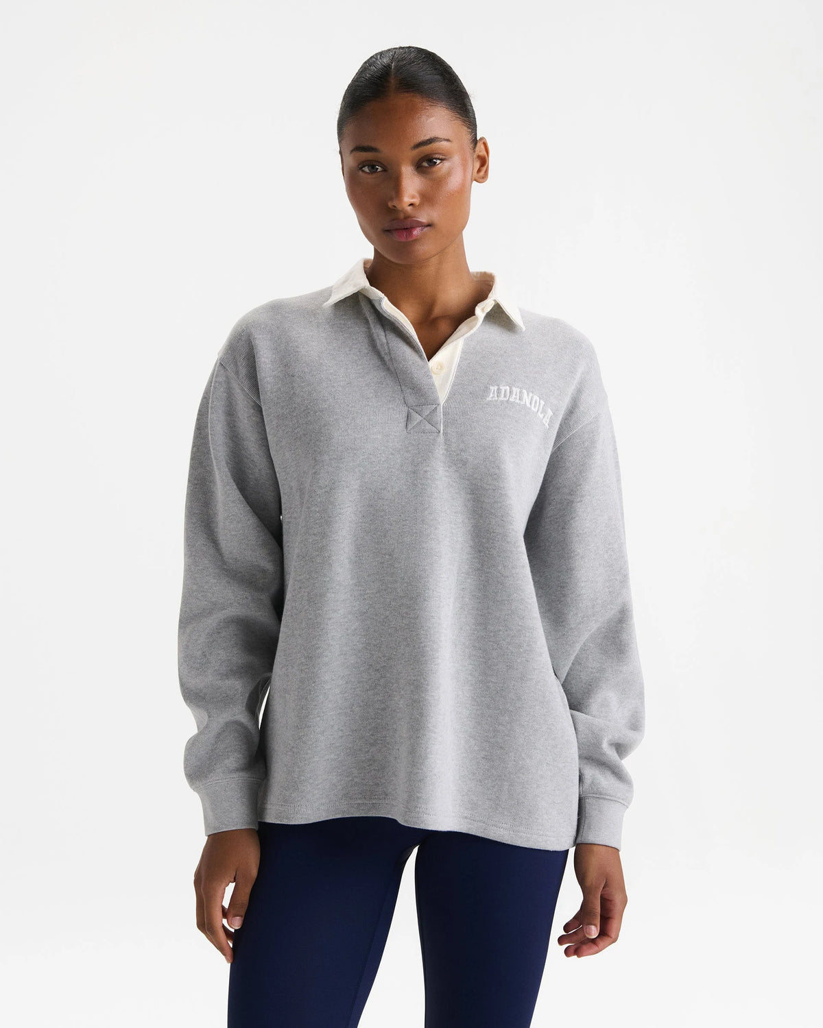 Varsity Oversized Rugby Top - Light Grey Melange/Marshmallow White