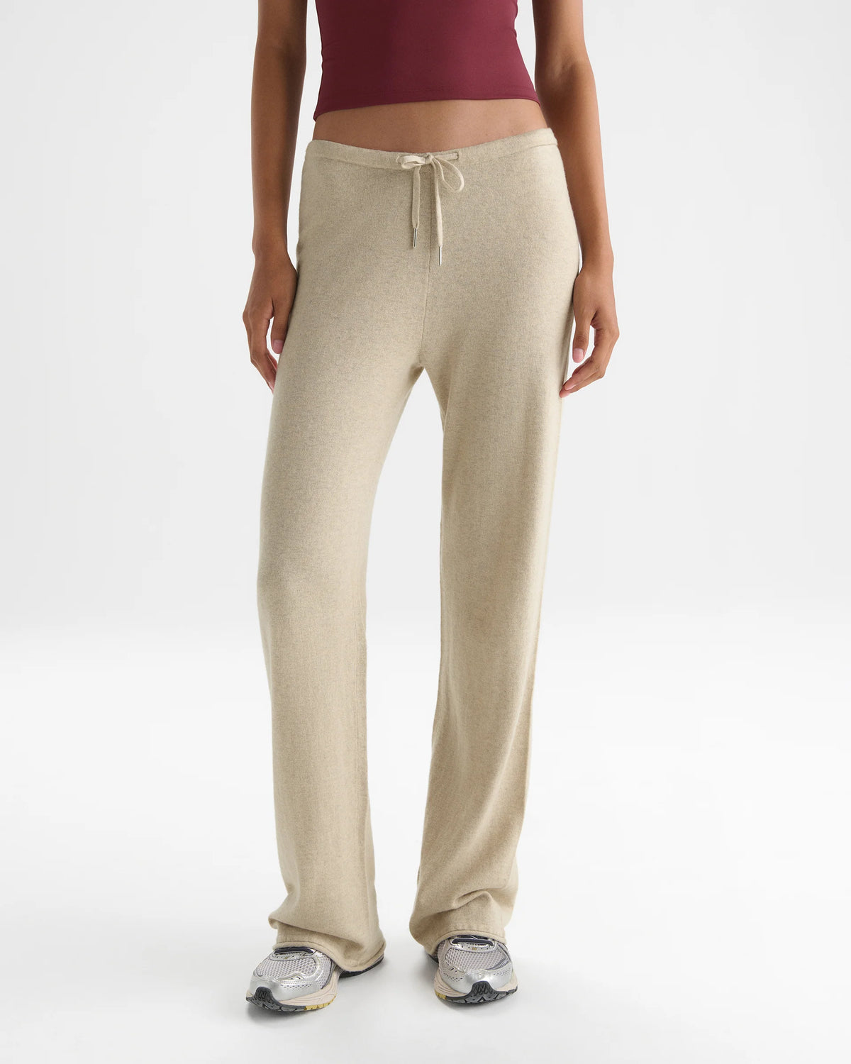Knit Low Rise Roll Pants - Oatmeal Marl
