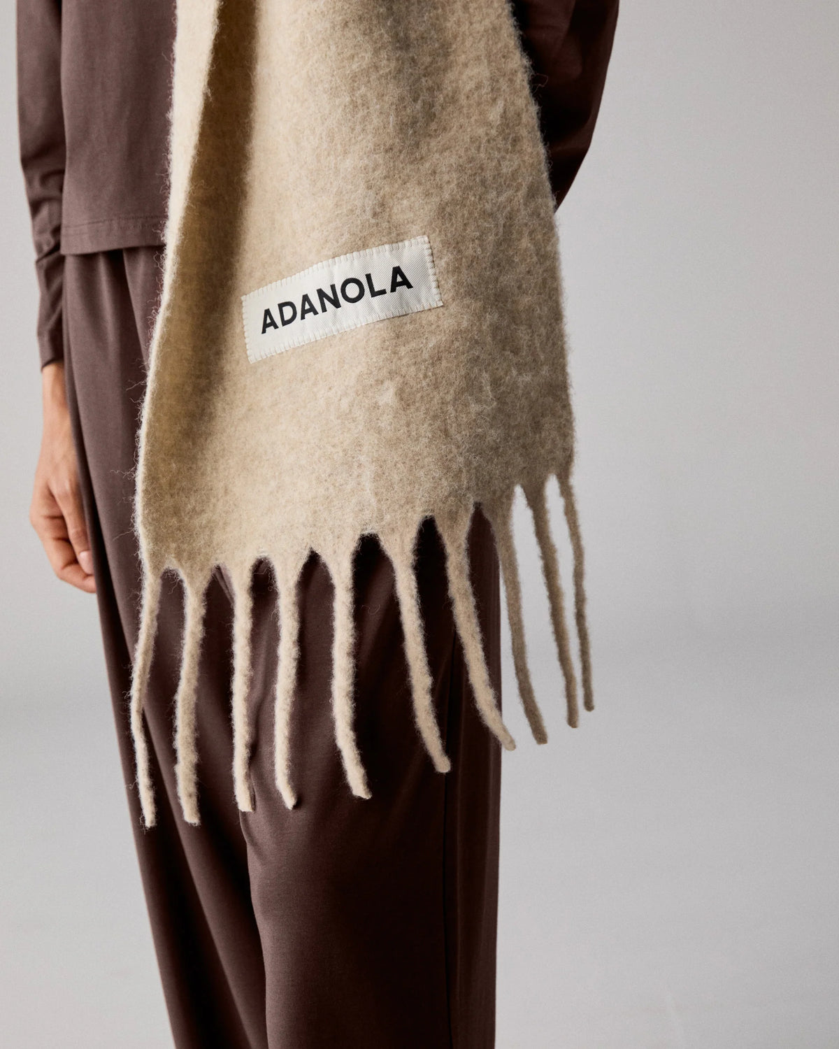 Wool Blend Brushed Scarf - Stone