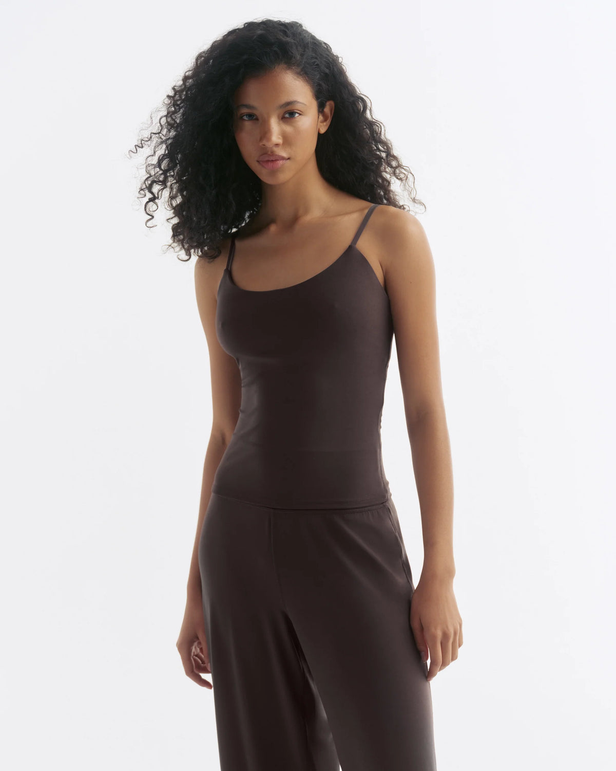 Skinny Strap Yoga Top - Coffee Bean