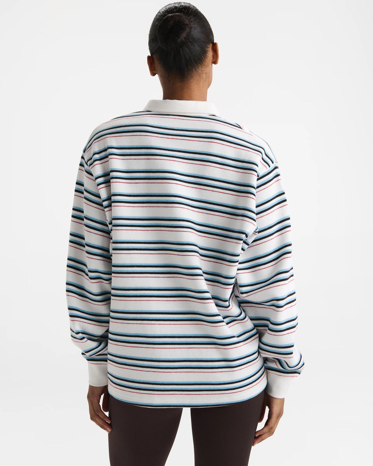 Varsity Oversized Stripe Rugby Sweatshirt - Airy Blue/Marshmallow White