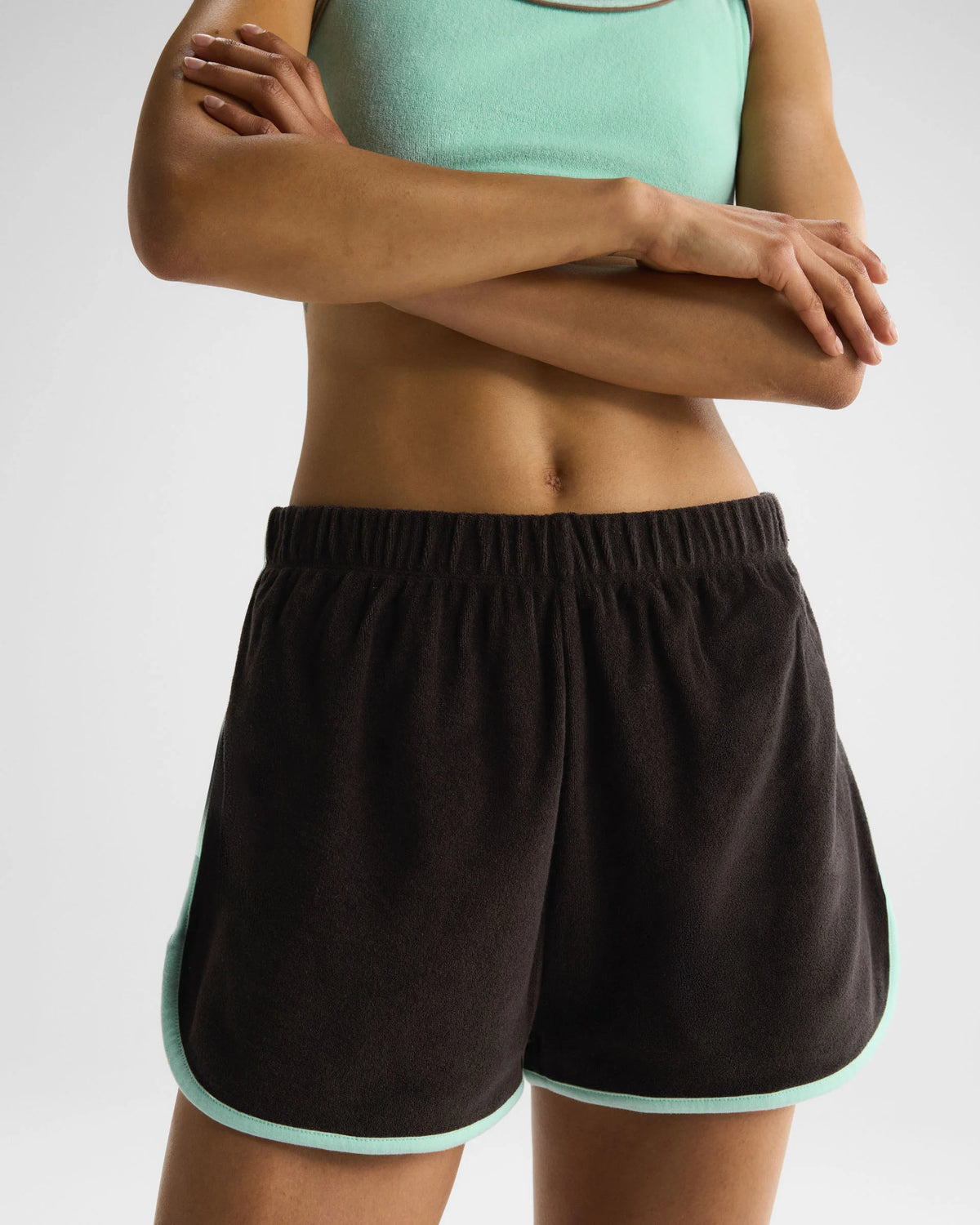 Towelling Piping Shorts - Coffee Bean