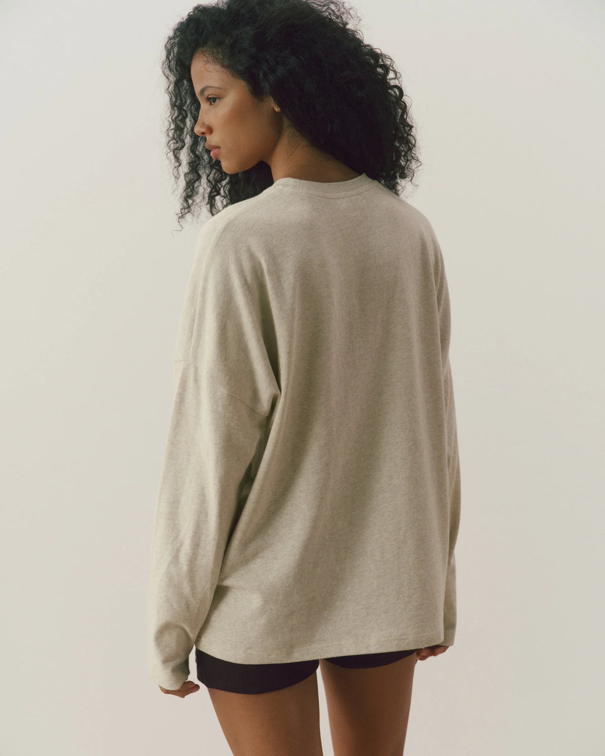 Varsity Long Sleeve Drop Shoulder T-shirt - Oat Melange/Coffee Bean