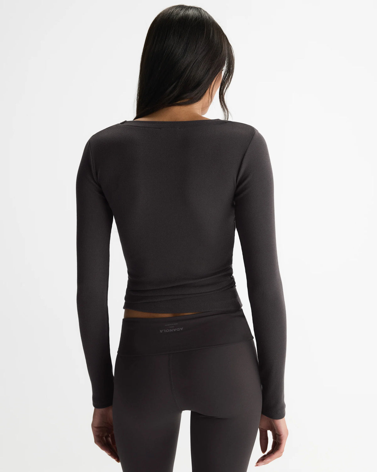 Modal Soft Rib Scoop Neck Long Sleeve Top - Coffee Bean