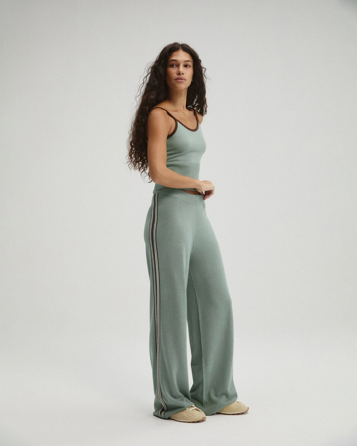 Knit Stripe Straight Leg Trousers - Cloud Blue