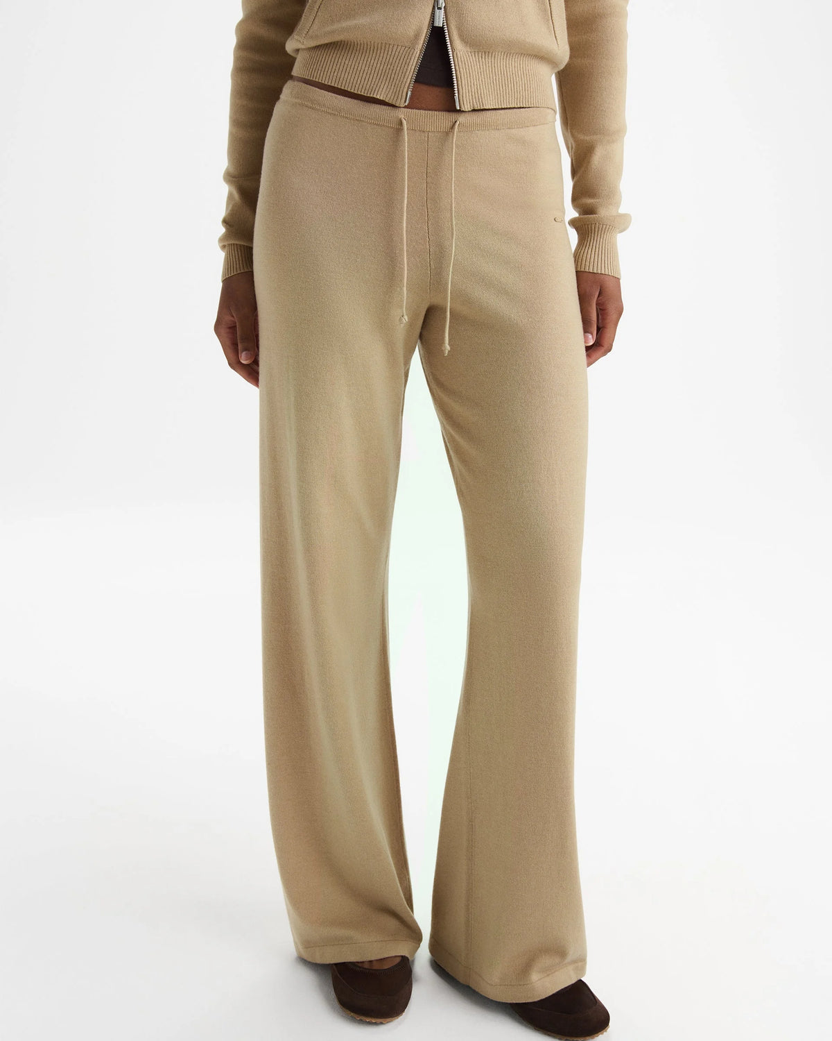 Knit Low Rise Straight Leg Pants - Almond