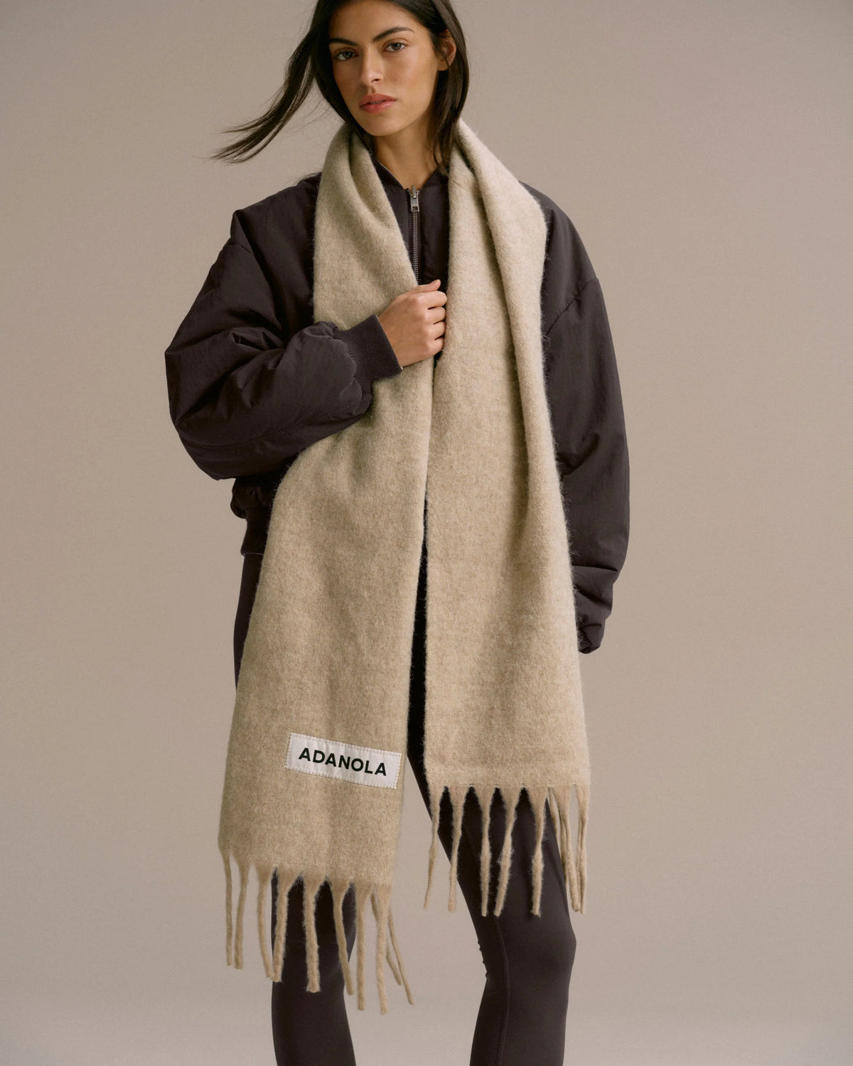 Wool Blend Brushed Scarf - Stone
