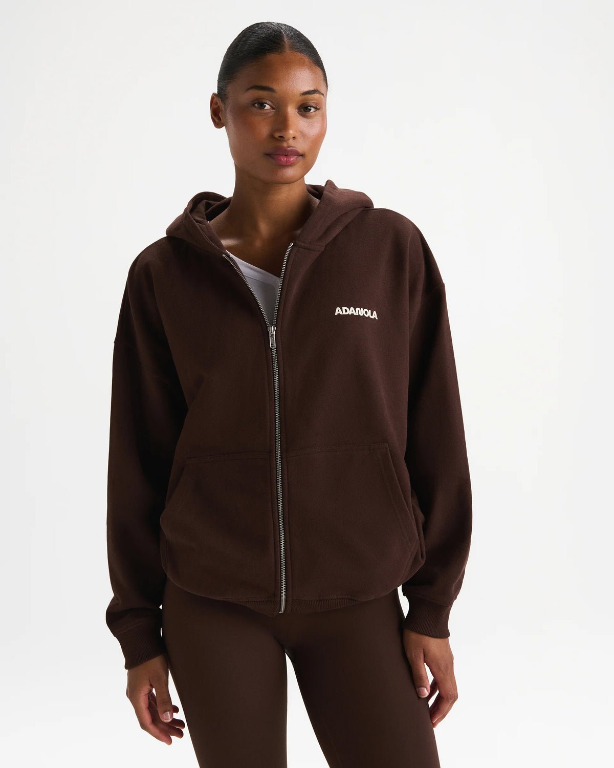 Oversized Zip Through Hoodie Chocolate Brown