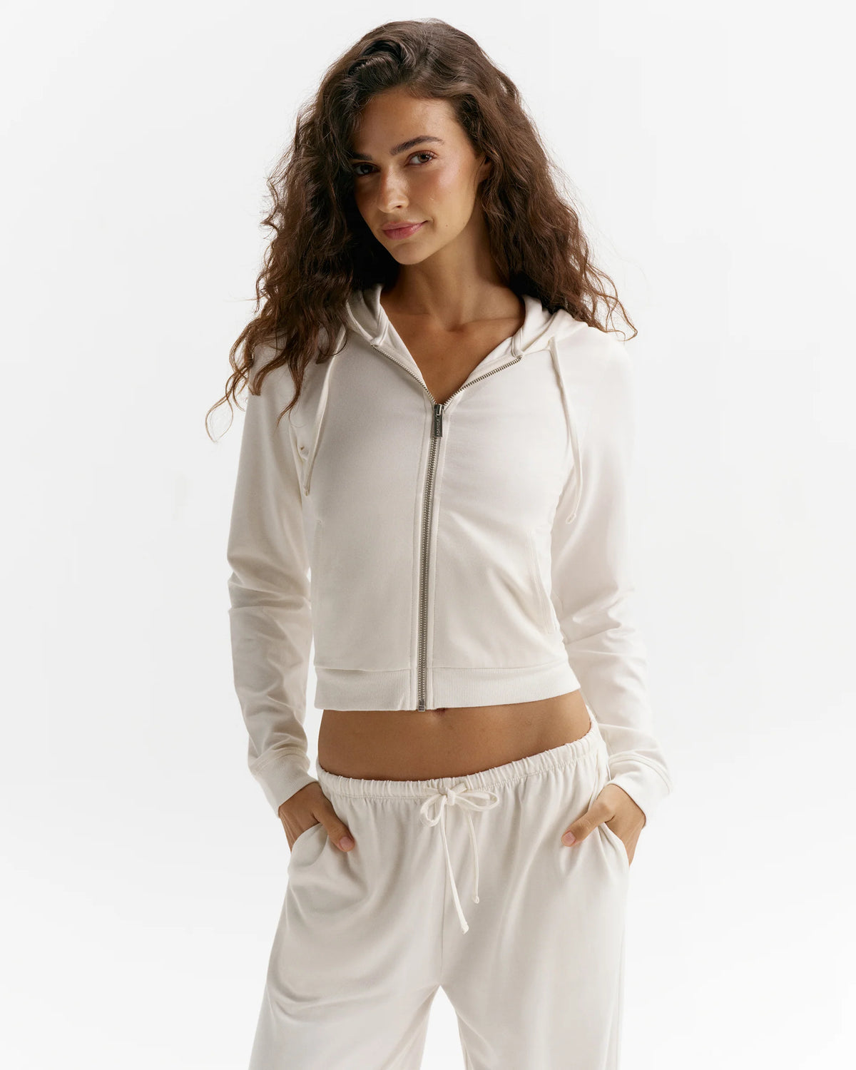 Modal Soft Lounge Long Sleeve Zip Up Top - Marshmallow White