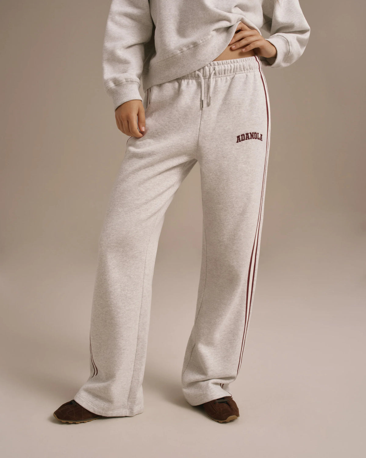 Loose Fit Straight Leg Sweatpants Light Grey Melange