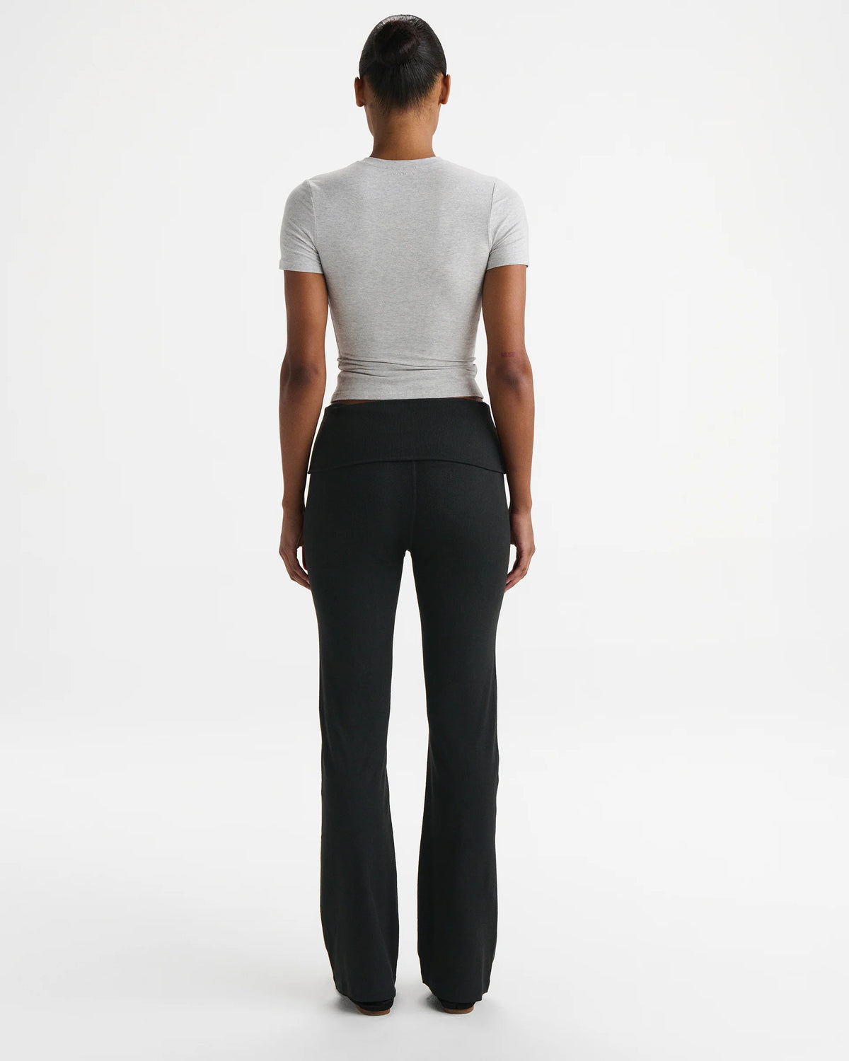 Rib Fold Over Pants - Black