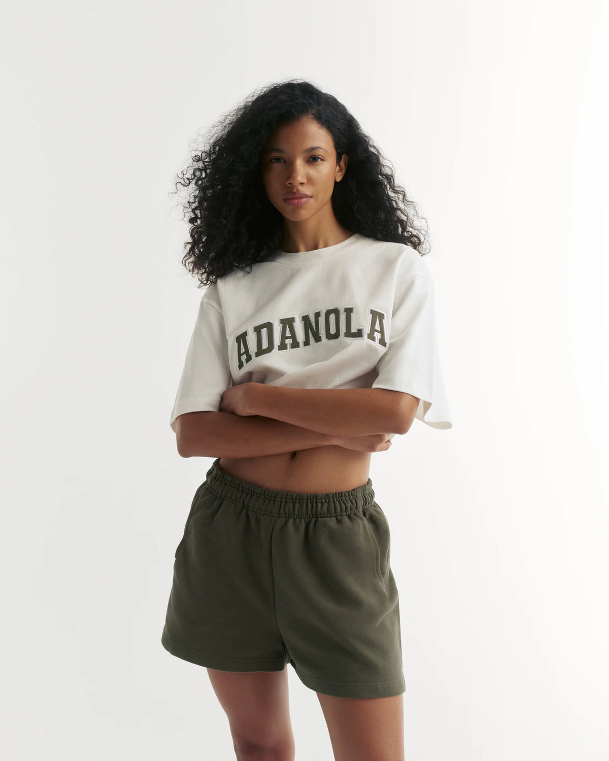 Varsity Short Sleeve Oversized T-shirt - White/Olive Green