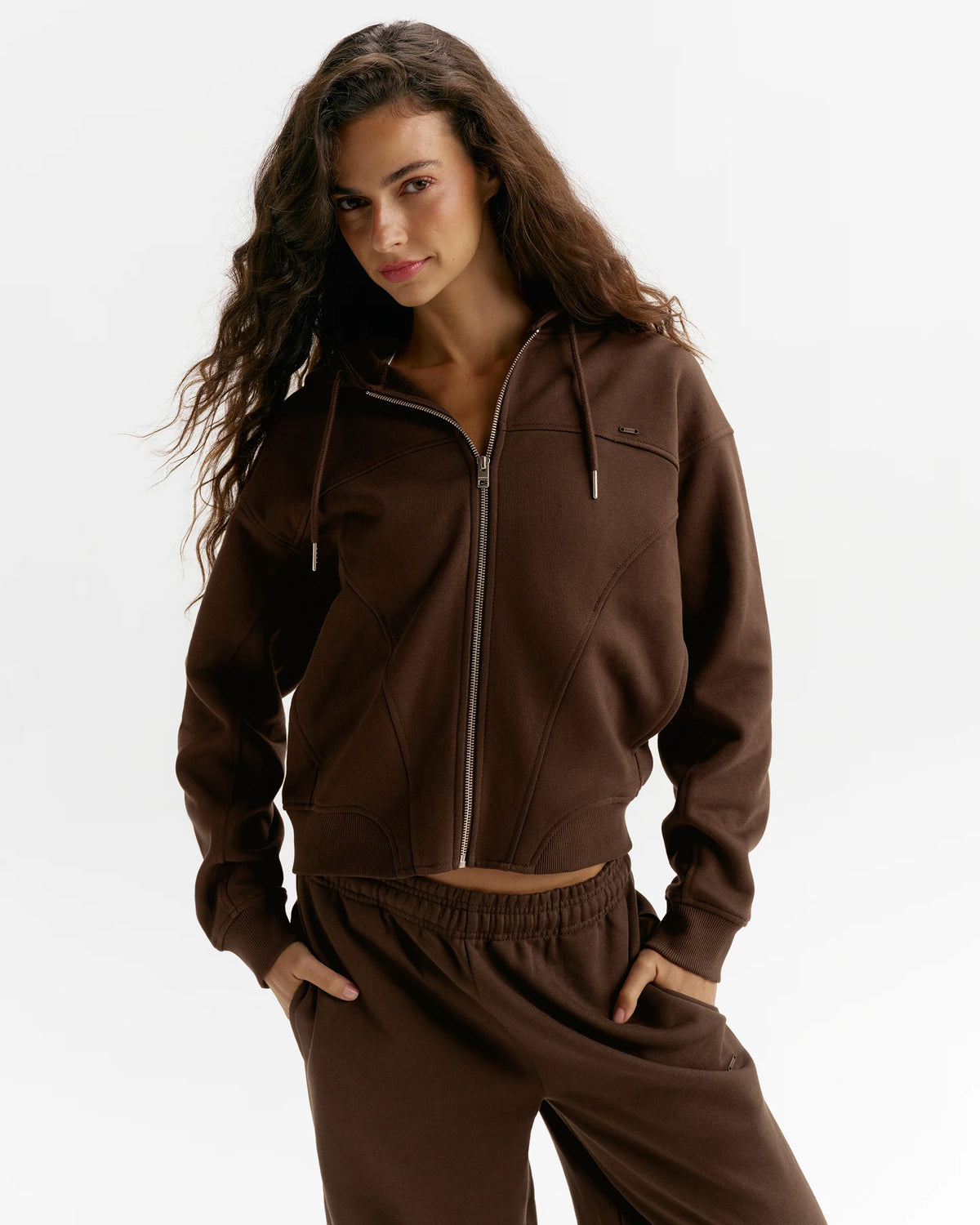 Relaxed Zip Through Hoodie  Chocolate Brown