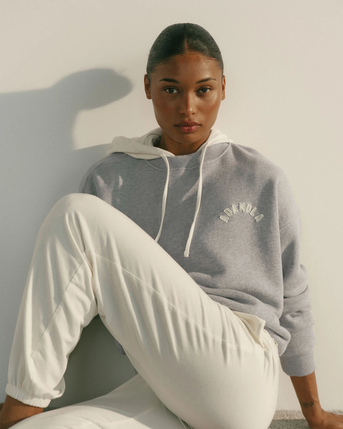 Classic Adanola Sport Applique Oversized Sweatshirt - Heather Grey/Marshmallow White