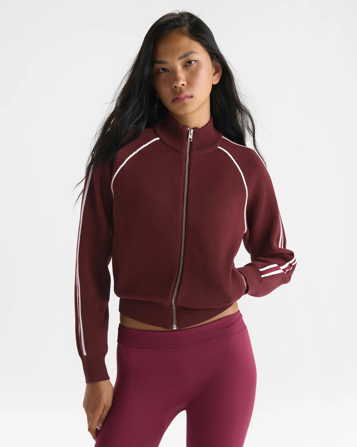 Knit Track Jacket - Damson Red