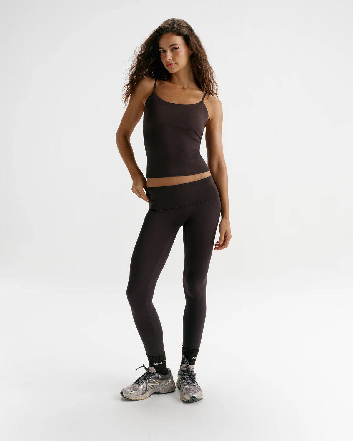 Low Rise Fold Over Yoga Leggings - Coffee Bean