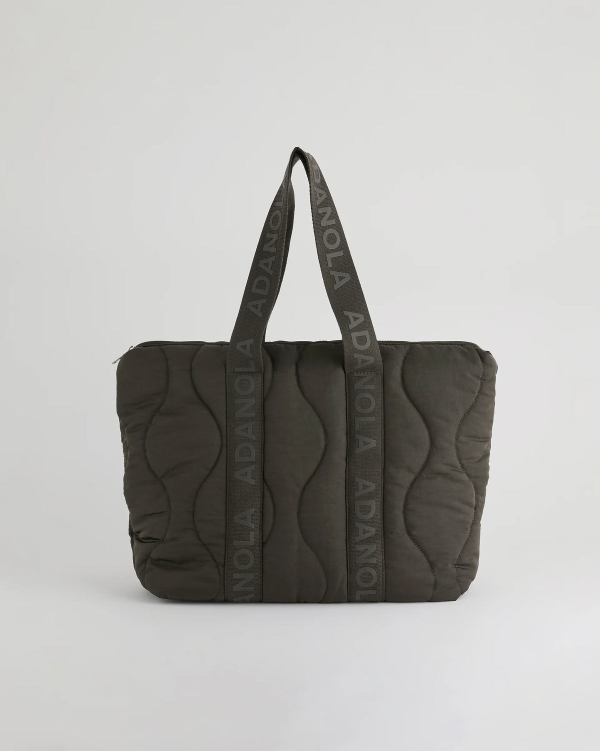 Branded Strap Quilted Nylon Bag - Coffee Bean