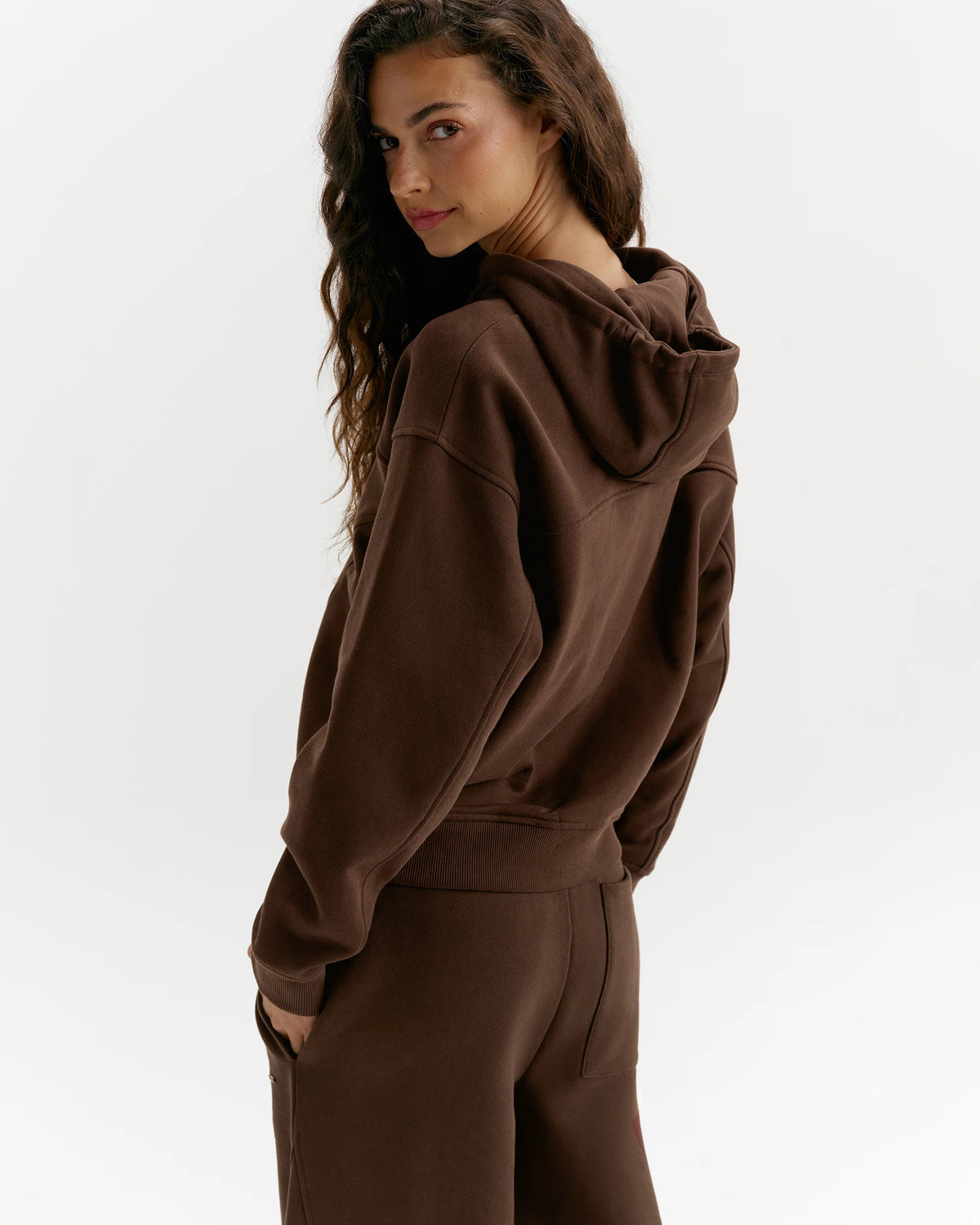 Relaxed Zip Through Hoodie  Chocolate Brown