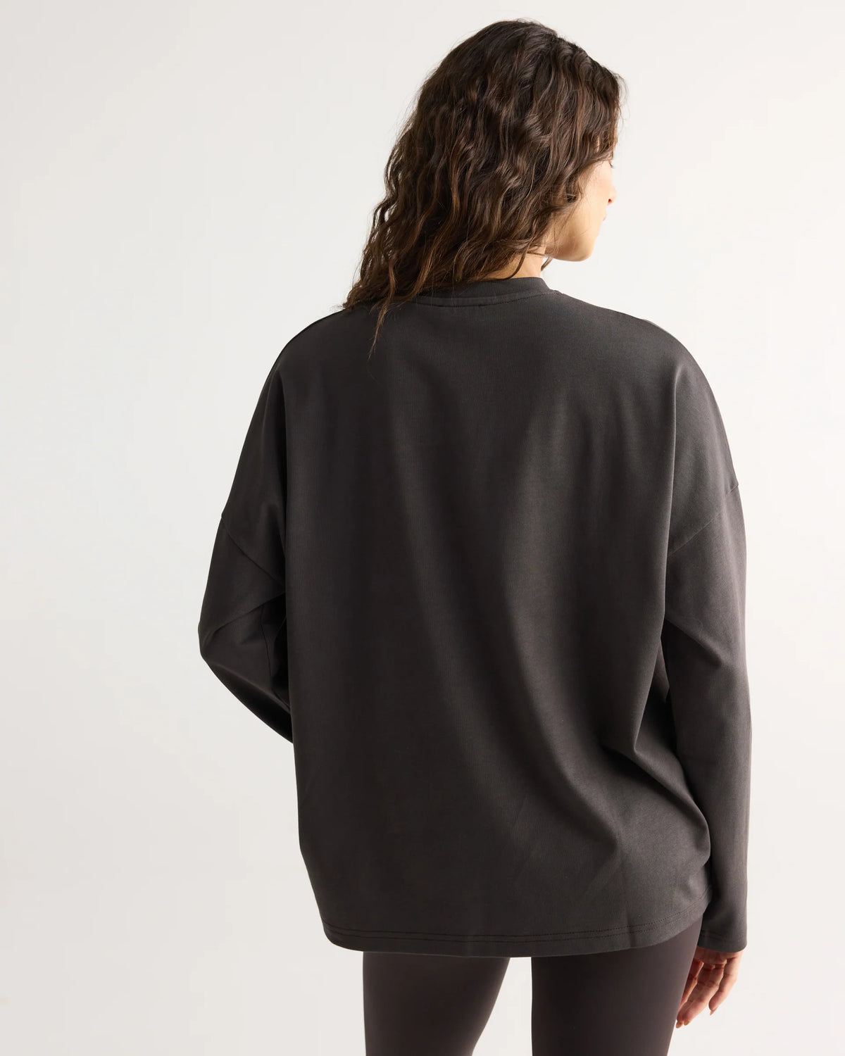 Varsity Long Sleeve Drop Shoulder T-shirt - Coffee Bean/White