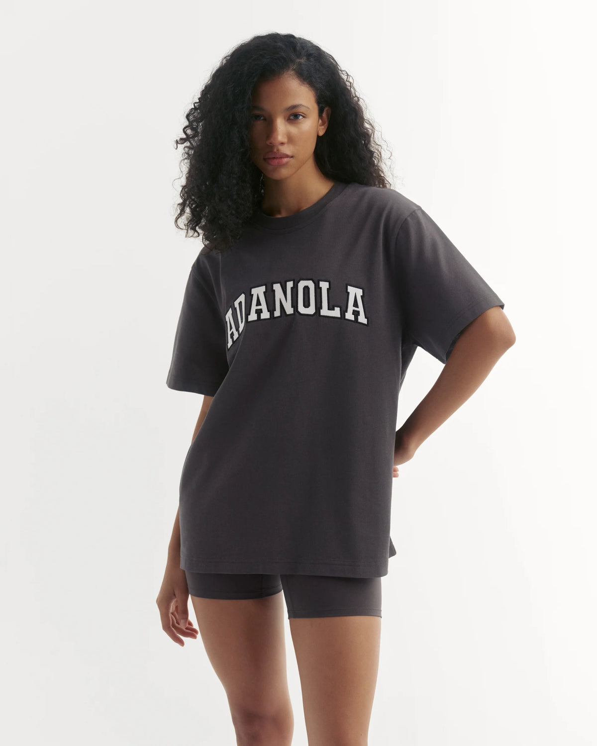 Varsity Short Sleeve Oversized T-shirt - Coffee Bean/White